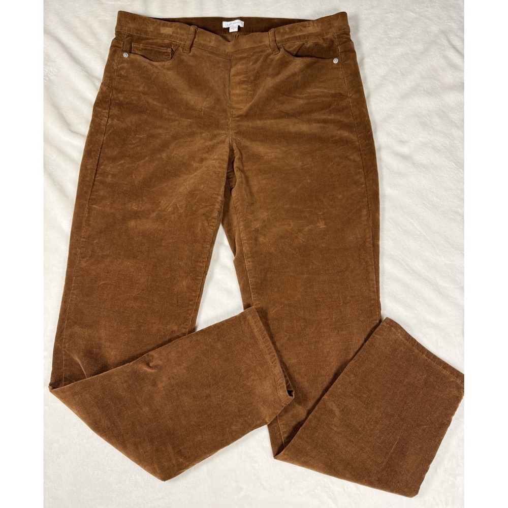 J Jill Corduroy Pull On Pants Womens Medium Brown‎ Stretch Straight Leg 34x29